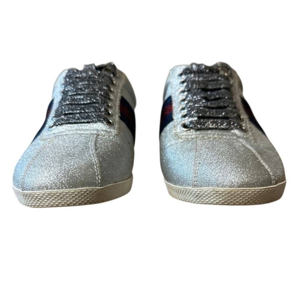 Gucci Bambi Silver Glitter Web Sneaker 39 Spiked - Picture 3 of 16